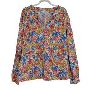Croft & Barrow Floral Shirt Womens Size Large Multicolor Long Sleeve V Neck
